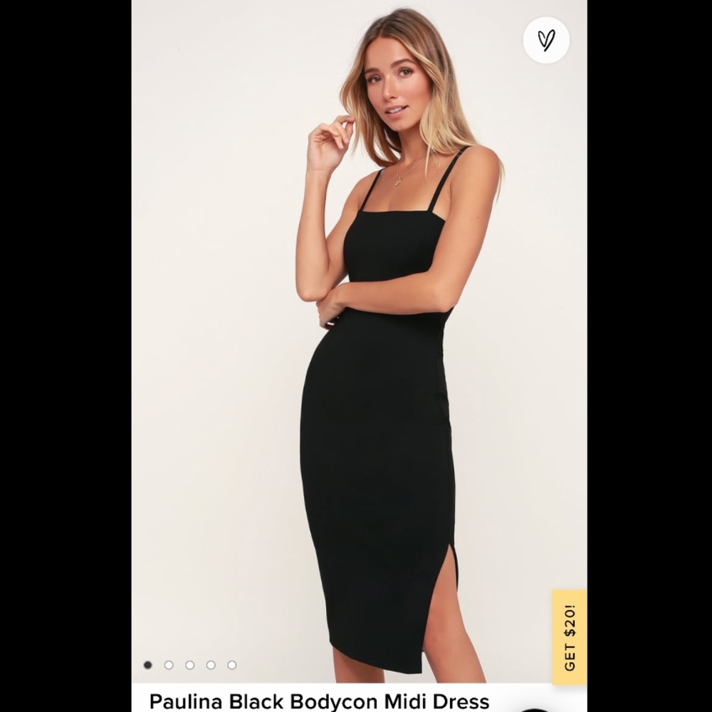 Lulus Paulina Black Bodycon Midi Dress, size Medium